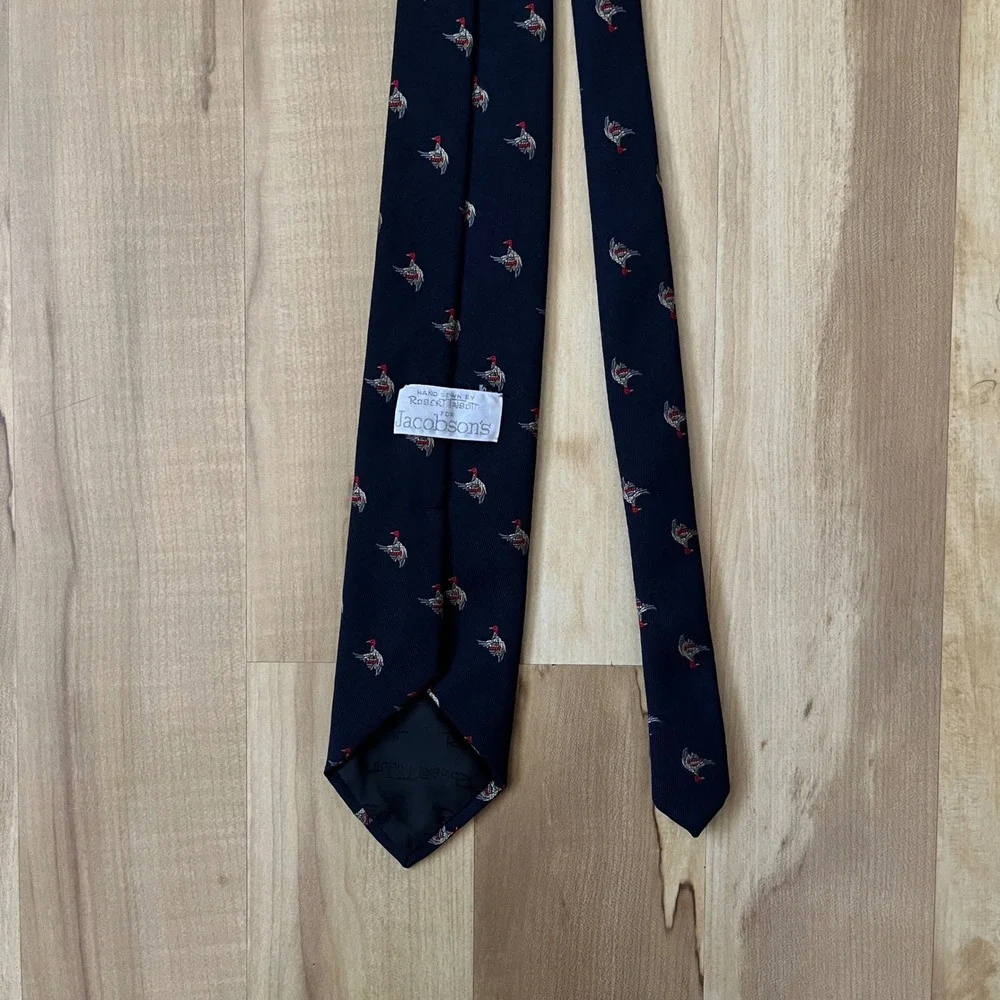 Vintage Tie Men's Robert Talbott Silk Wool Ducks Navy Blue Classic Preppy Lodge